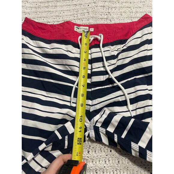 NWT J Crew Striped Swim Shorts Lined Suit Trunks C4418 Mens 33 Nylon Blue White - Picture 5 of 7